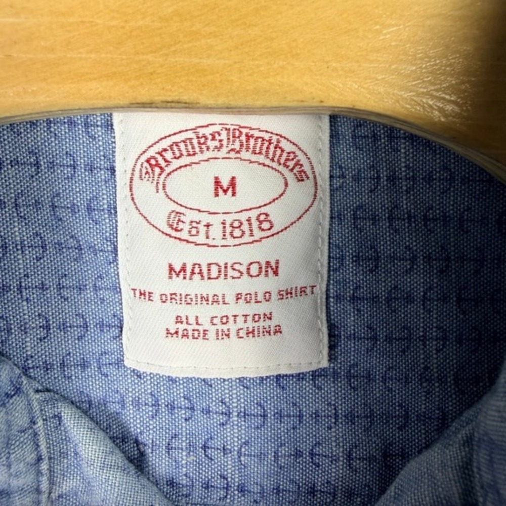 Brooks Brothers Button Down Mens Medium Madison Anchor Print Blue Long Sleeve - Picture 2 of 5